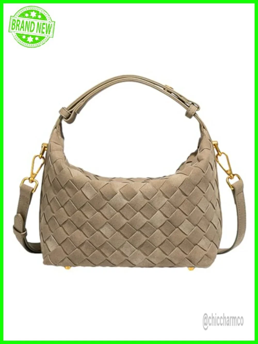 Faux Suede Woven Hobo Bag Shoulder Tote Crossbody Purse Satchel Slouchy Handbag